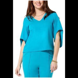 LB70 by Lloyd Boston Women's Sculpted V-Neck Cape Blouse Peacock - Regular